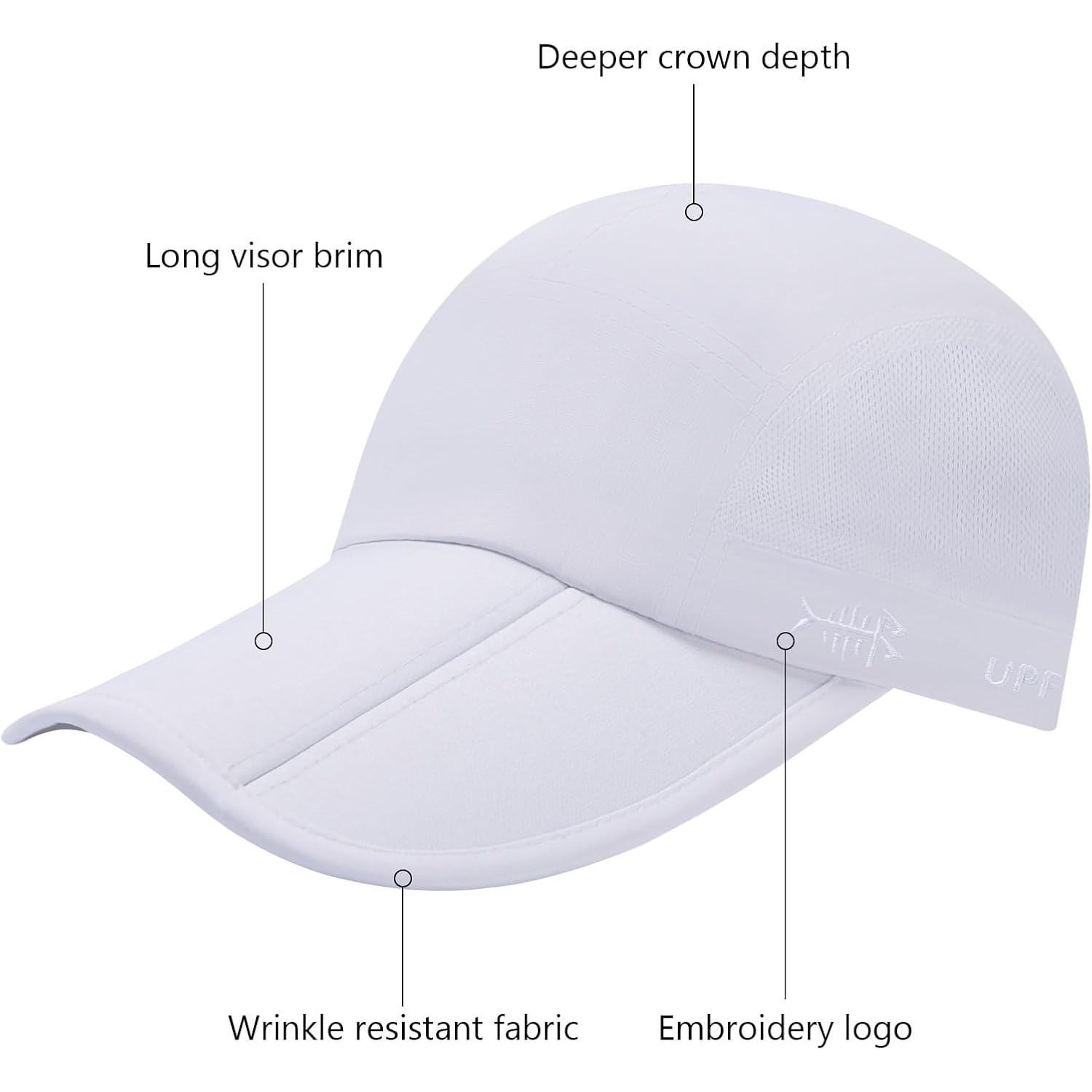 Bassdash Folding Fishing Baseball Cap Upf 50+ Water Resistant Outdoor Portable Brim Hats For Women Men Hiking Adjustable
