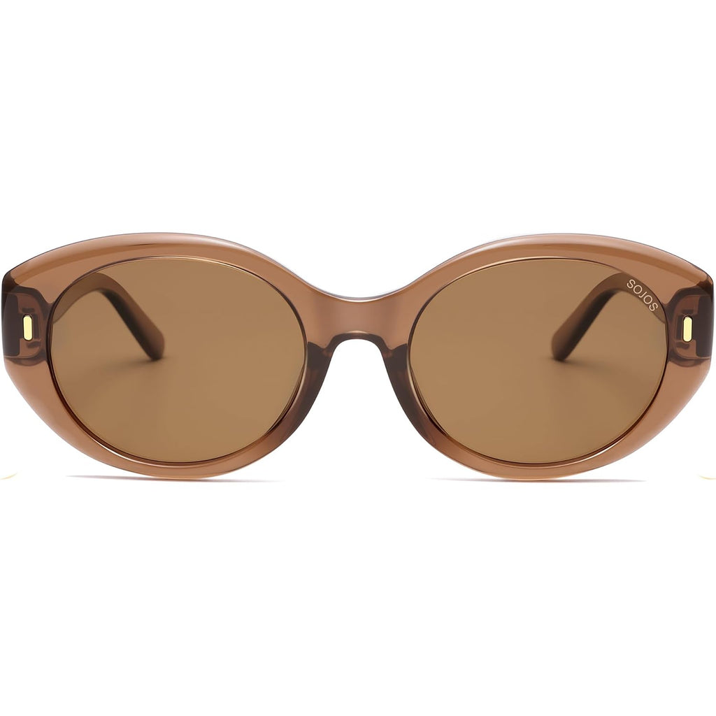 SOJOS Trendy Oval Polarized Sunglasses for Women Classic Round Retro UV Protection Shade SJ2675 Brown Frame Brown Lens