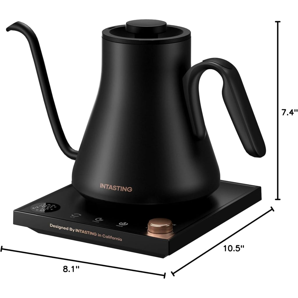 INTASTING Electric Kettle, Gooseneck Electric Kettle, ±1℉ Precise Temperature Control, Stainless Steel Interior, Quick Heating for Pour Over Coffee, Tea & Boiling Water, 0.9L (Black)
