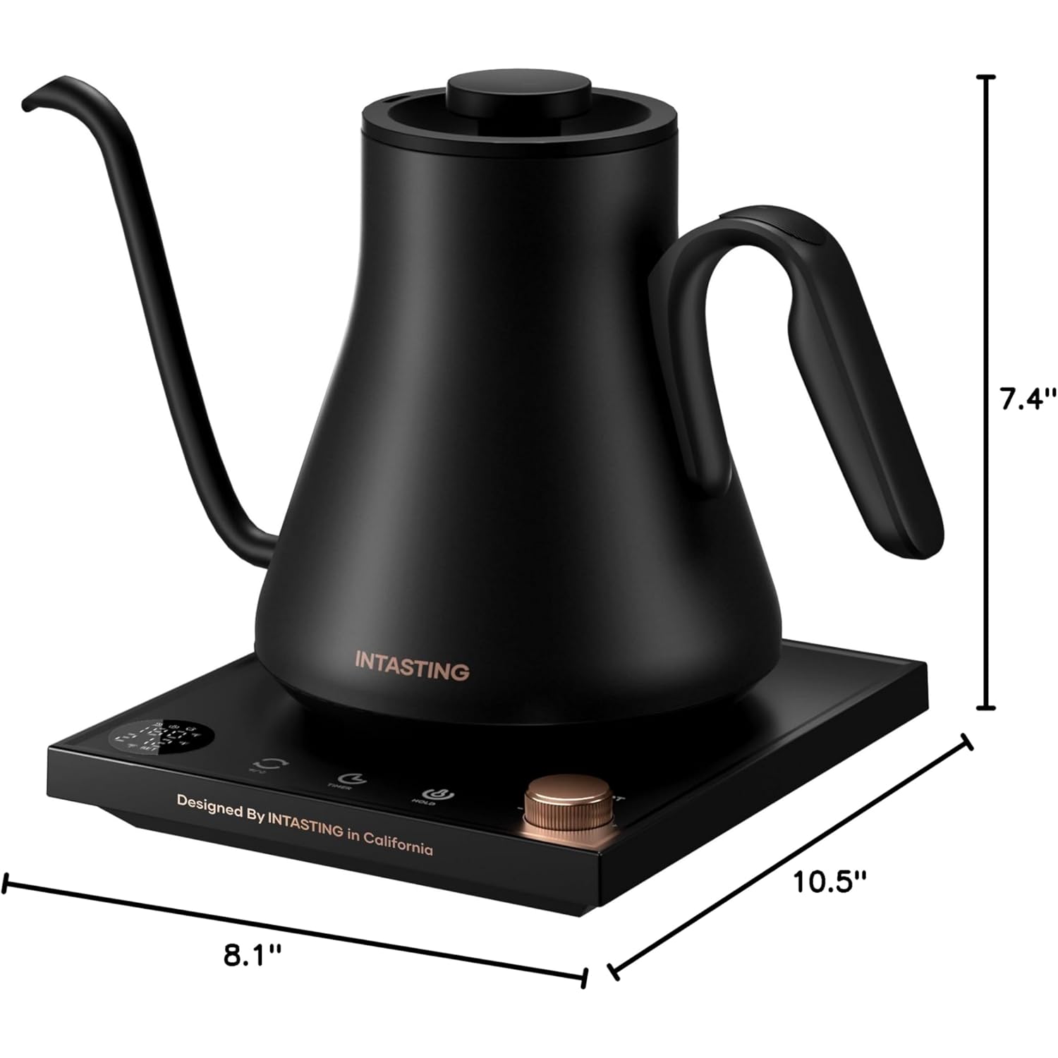 INTASTING Electric Kettle, Gooseneck Electric Kettle, ±1℉ Precise Temperature Control, Stainless Steel Interior, Quick Heating for Pour Over Coffee, Tea & Boiling Water, 0.9L (Black)