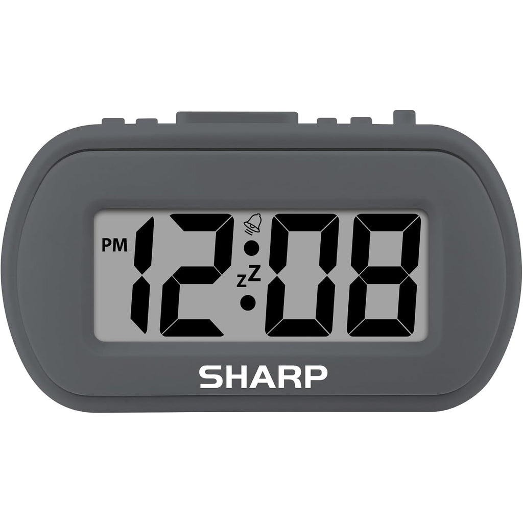 Sharp Digital Alarm Clock – Tactile Plastic Case With Soft Rubberized Finish - Battery Operated – Blue Backlight On Demand – Ascending Alarm – Easy To Use – Charcoal Black