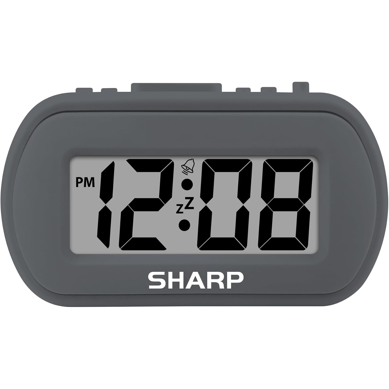 Sharp Digital Alarm Clock – Tactile Plastic Case With Soft Rubberized Finish - Battery Operated – Blue Backlight On Demand – Ascending Alarm – Easy To Use – Charcoal Black