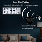 14.5'' Atomic Clock With Backlight, Large Digital Wall Clock Battery Operated, Large Display With Temperature And Date, Easy To Read And Set Digital Wall Clock, Auto Dst