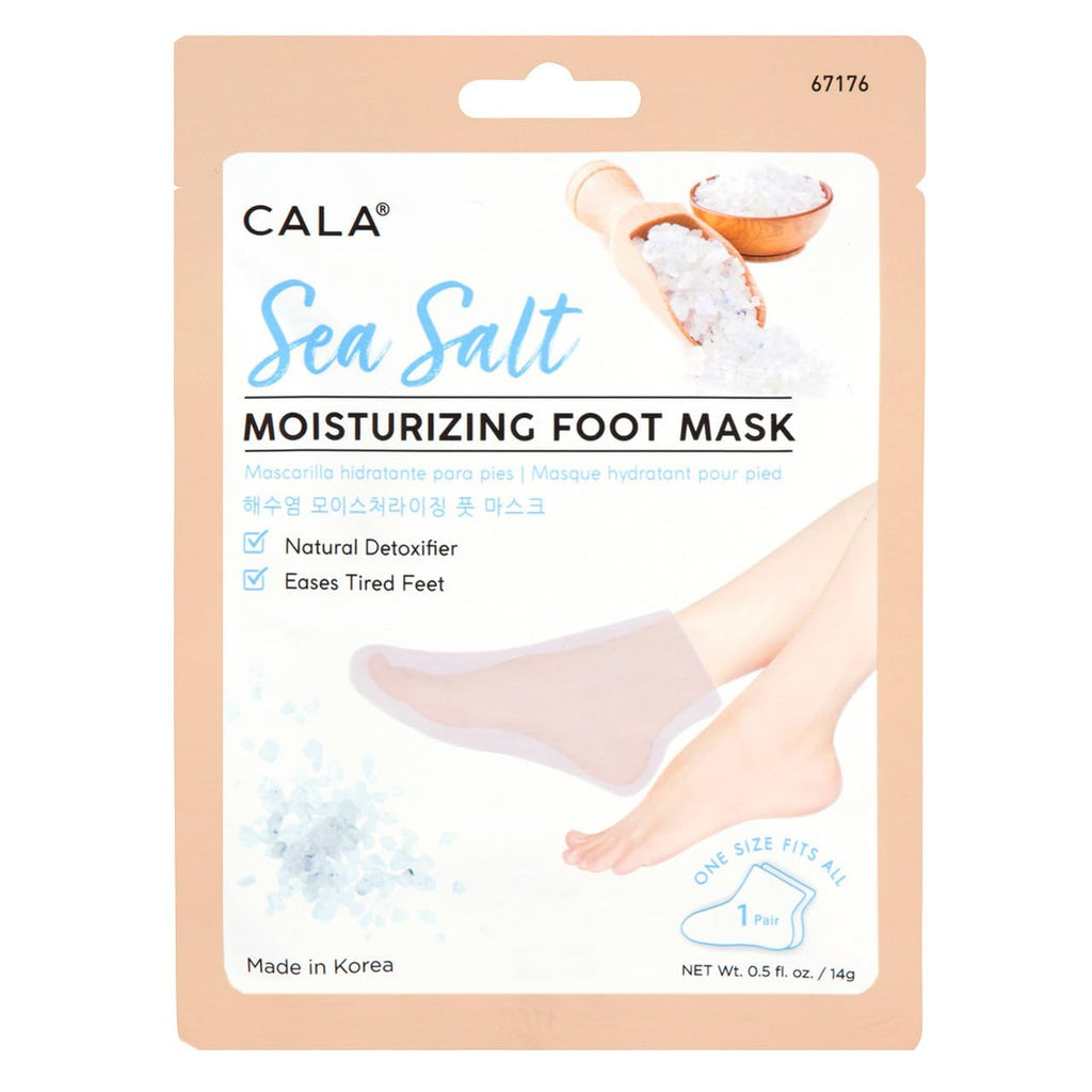 CALA Moisturizing Foot Mask Socks, Sea Salt Essence, Hydrating Spa Booties for Dry, Tired Feet, Nourishing & Calming, No-Rinse Finish, 3 Pairs (10 Min Treatment)