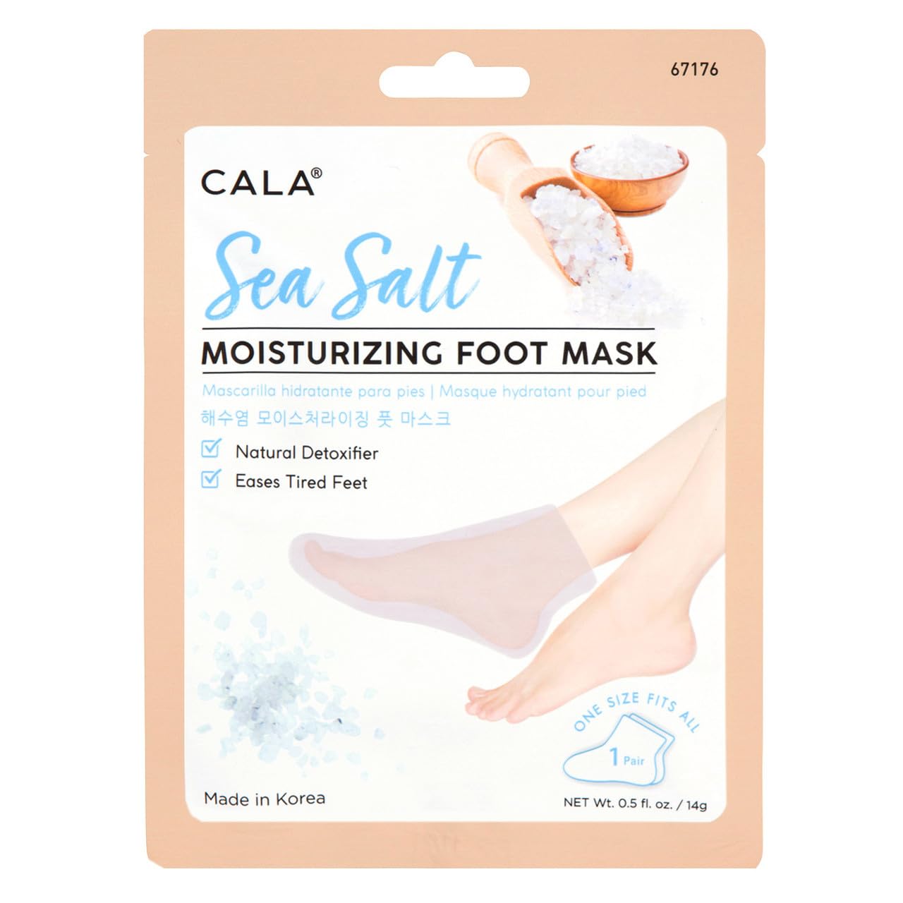 CALA Moisturizing Foot Mask Socks, Sea Salt Essence, Hydrating Spa Booties for Dry, Tired Feet, Nourishing & Calming, No-Rinse Finish, 3 Pairs (10 Min Treatment)