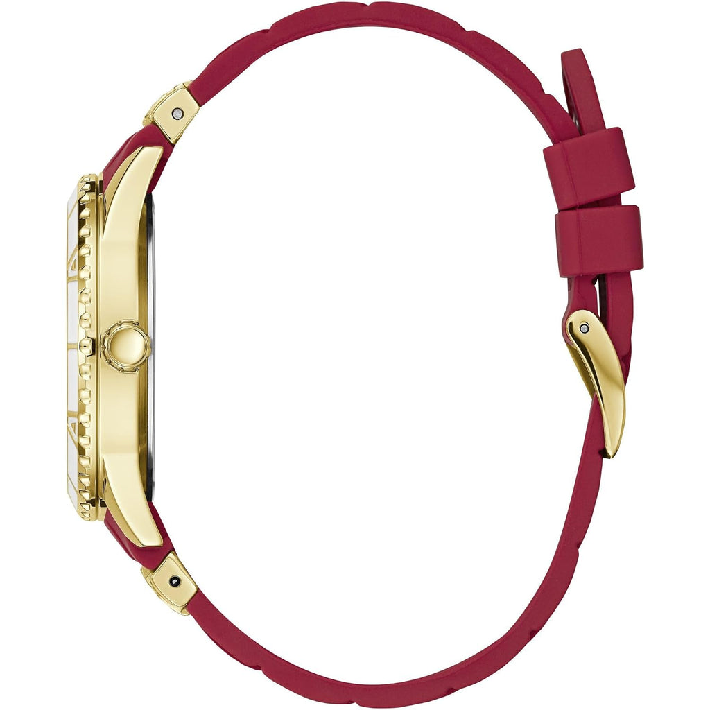 Guess Women'S Gold-Tone + Iconic Red Stain Resistant Silicone Watch