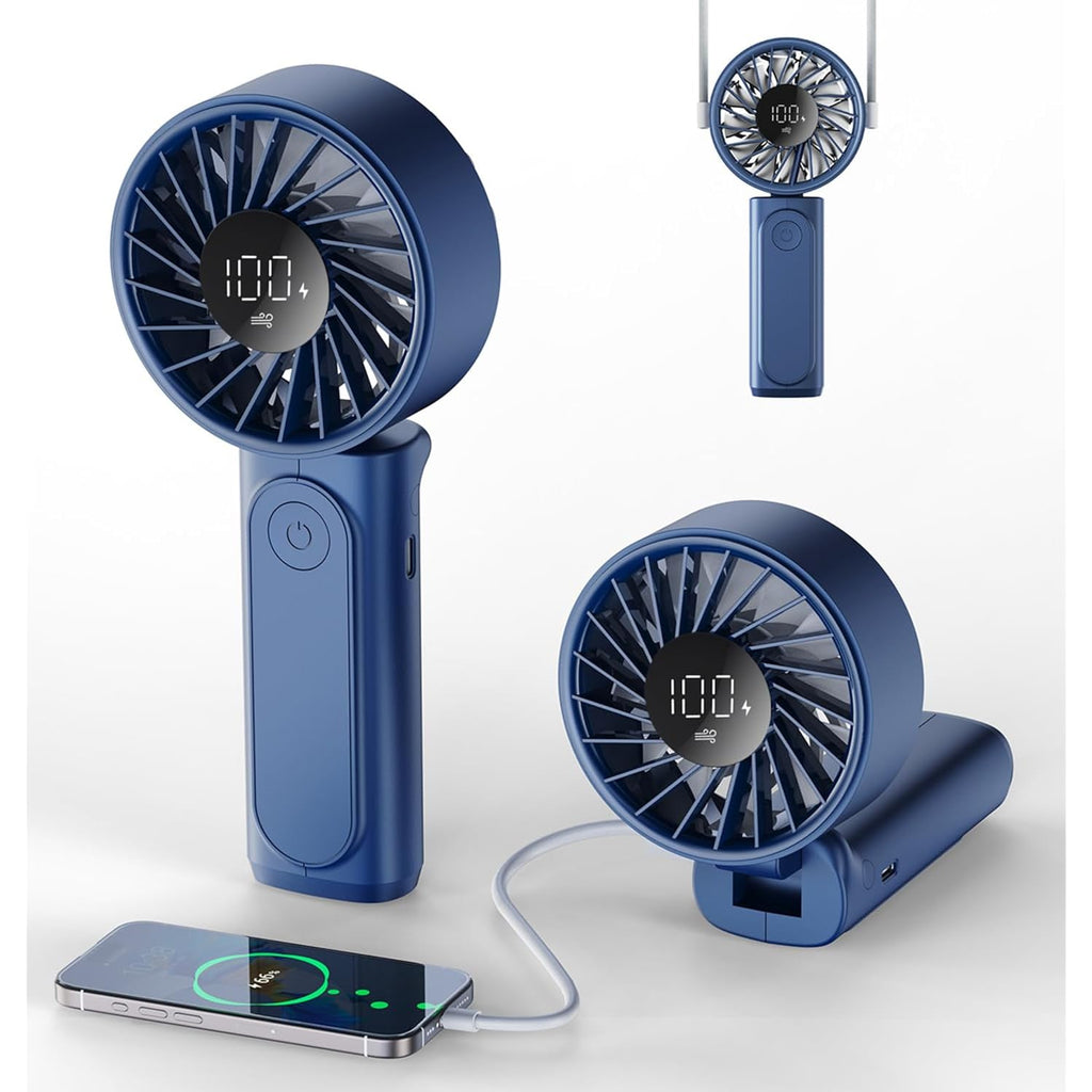 Handheld Fan, Portable Fan, 4000Mah Rechargeable Personal Fan, 180° Foldable Mini Desk Fan With 6 Wind Speed, Lcd Digital Display, Lanyard As Neck Fan, Ultra Quiet, Pocket Size For Indoor Outdoor