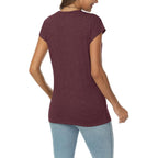 Womens V Neck T Shirts Spring Summer Cap Sleeve Basic Tees Trendy Cute Tops for Work Dressy Casual Beach Vacation