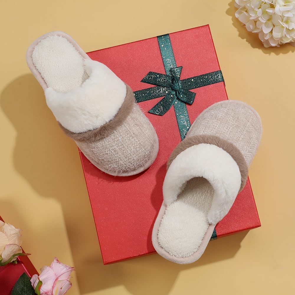 Cozy Slippers For Women Indoor And Outdoor Fuzzy House Shoes With Memory Foam Anti-Skid Sole Gifts For Women Mom Ladies