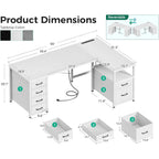Coleshome L Shaped Computer Desk With 6 Fabric Drawers & Power Outlet, 55 Inch Corner Desk With Reversible Storage Shelf & File Drawer, Home Office Desk, White