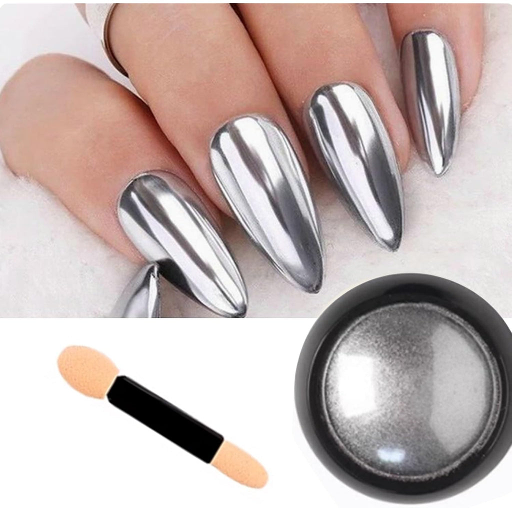 Silver Gold Nail Chrome Powder Set Mirror Design Effect Nail Glitters Pigment Dust Silver Gold Chrome Nail Powder Kit Accessories DIY