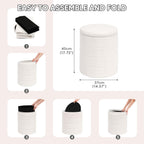 Round Storage Ottoman Foot Rest Stool With Tray Velvet Sherpa Folding Storage Ottoman,Boucle Foot Rest For Living Room, Bedroom, Dorm（White）