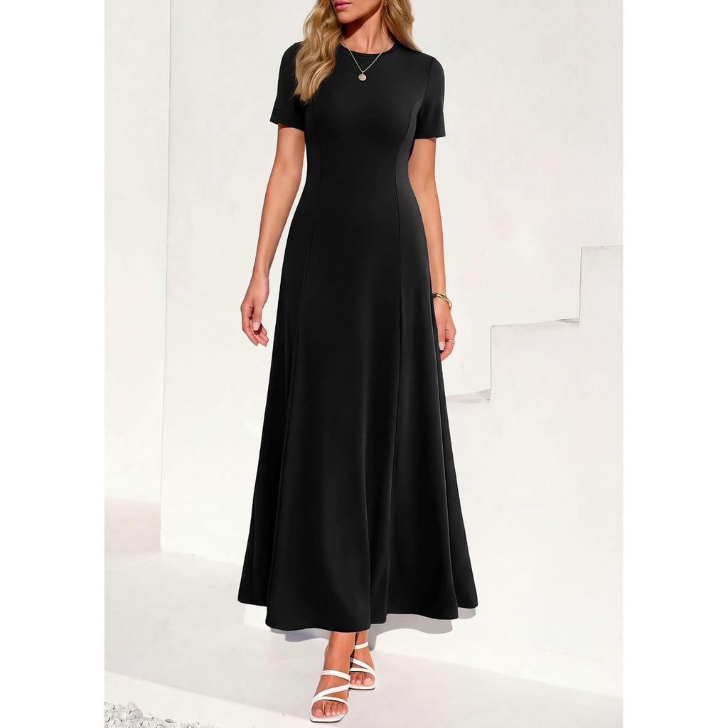 Kirundo Short Sleeve Formal Wedding Guest Dresses For Women, 2026 Summer Pleated Long Flowy Maxi Dress, Two Pockets, A Line