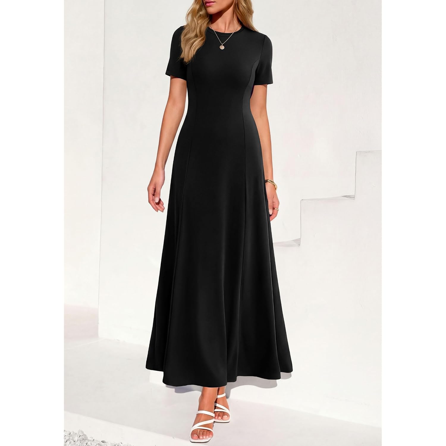 Kirundo Short Sleeve Formal Wedding Guest Dresses For Women, 2026 Summer Pleated Long Flowy Maxi Dress, Two Pockets, A Line