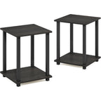 Furinno Simplistic Side Table Set Of 2, 2-Tier Square Modern End Table, Nightstand, Night Stand, Bedside Table, Toolless Assembly, For Living Room, Bedroom, Espresso