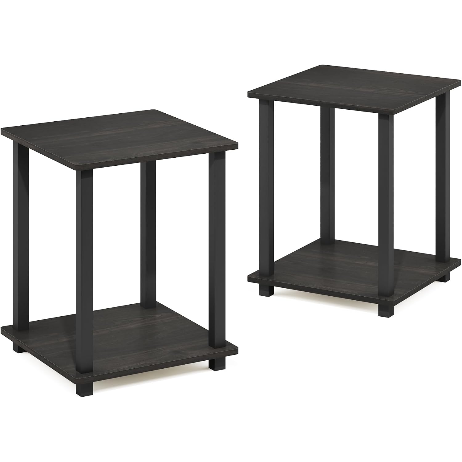 Furinno Simplistic Side Table Set Of 2, 2-Tier Square Modern End Table, Nightstand, Night Stand, Bedside Table, Toolless Assembly, For Living Room, Bedroom, Espresso