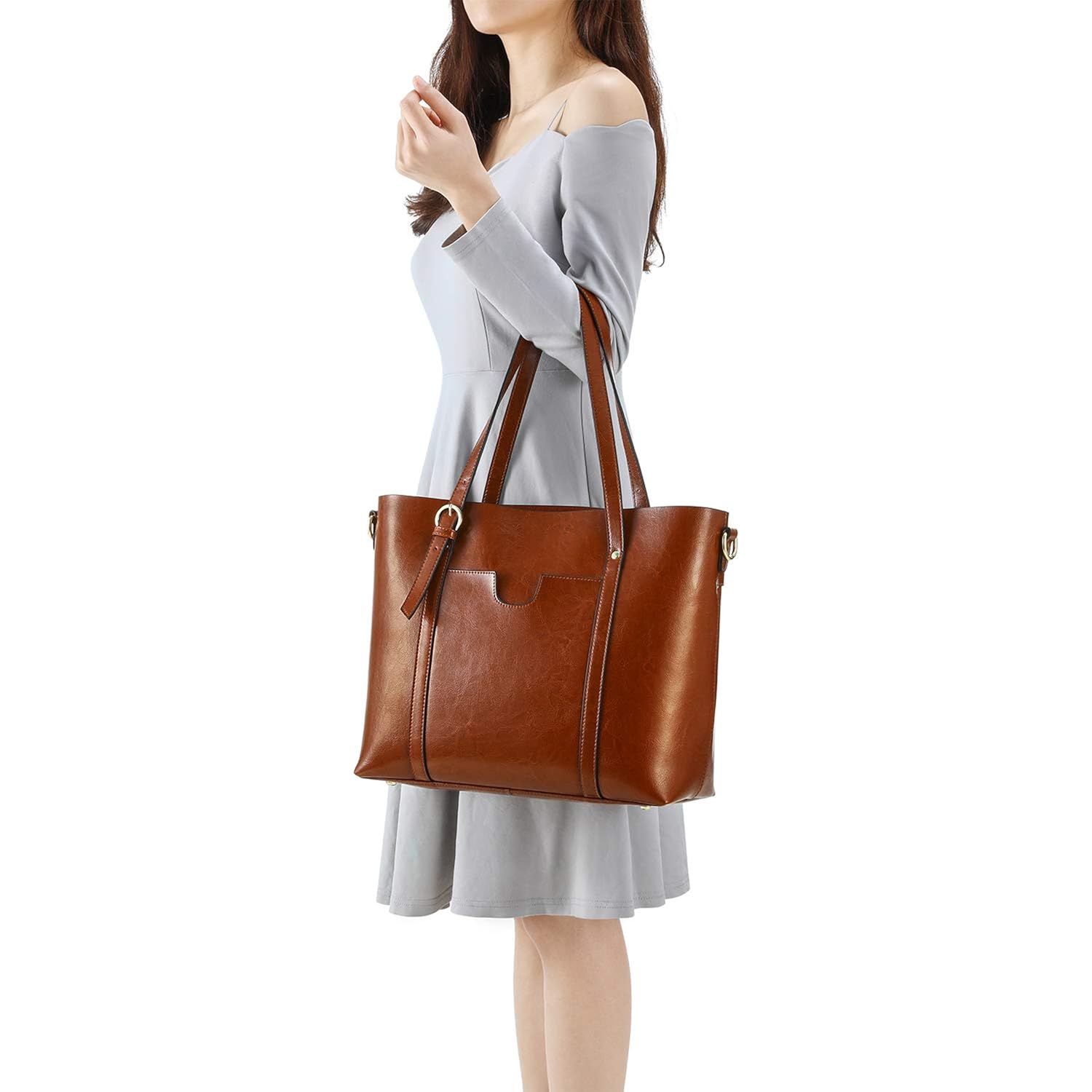 Kattee Genuine Leather Women Tote Bag Soft Handbags Vintage Shoulder Purses Fashion Top Handle Bag Large Capacity
