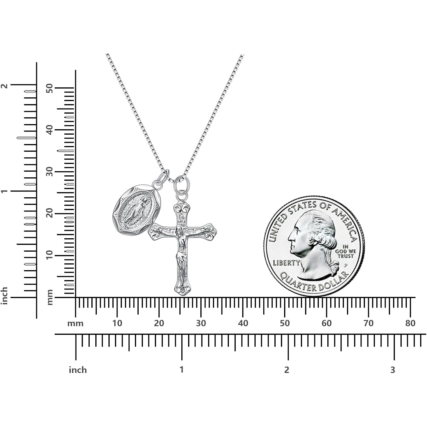Rnivida 925 Sterling Silver Crucifix Cross and Miraculous Medal Pendant Necklace for Women