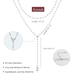 Airmb Lariat Silver/Gold Necklace for Women 925 Silver/14K Gold Plated Dainty Long Necklace Y-Shaped Drop Pendant Necklaces Choker Trendy Chain Simple Layered Necklaces CZ Jewelry for Women Set Gift