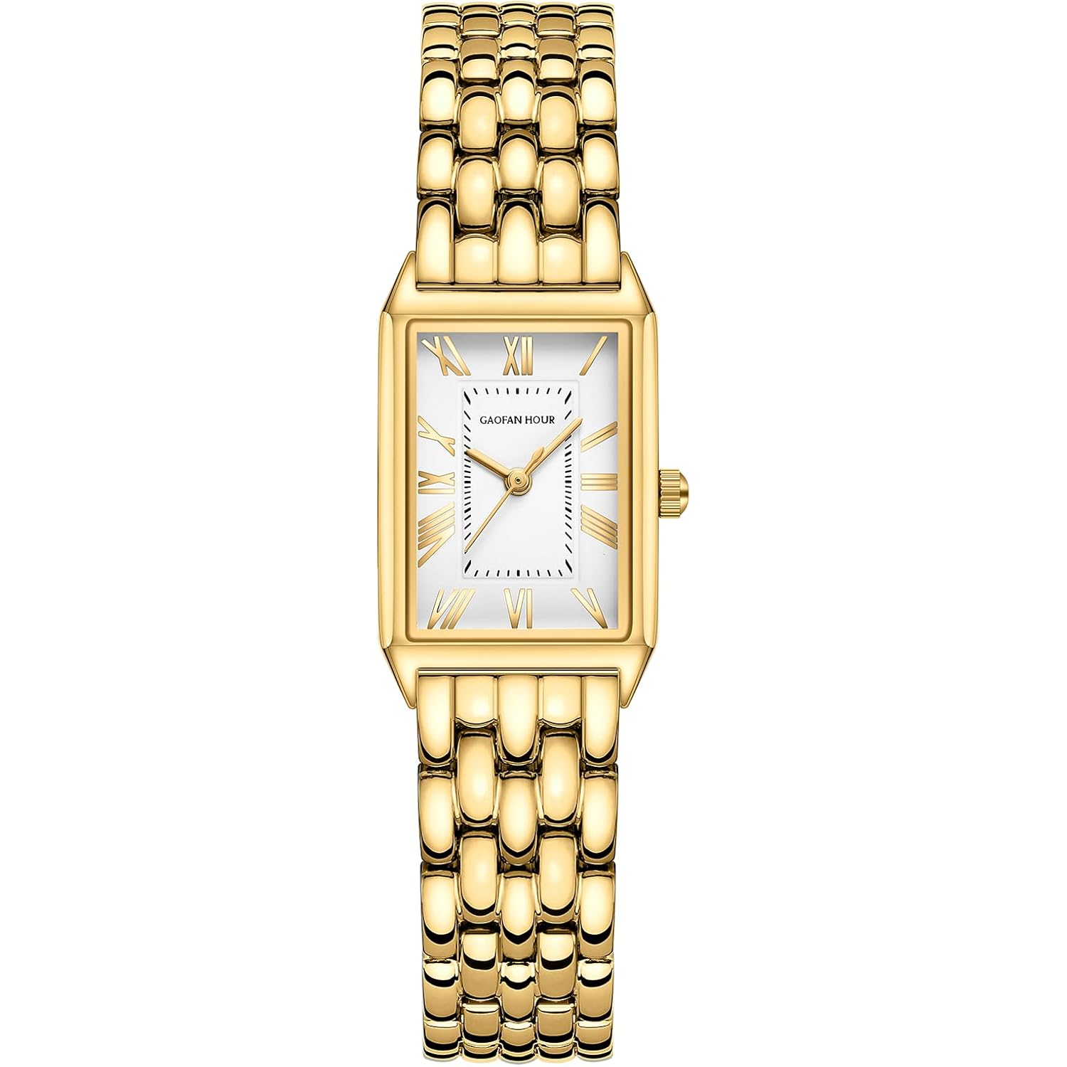 Gold Watches for Women with Vintage Rectangular Case,White Roman Dial,Stainless Steel Band,Adjustment Tool Included,Water Resistant
