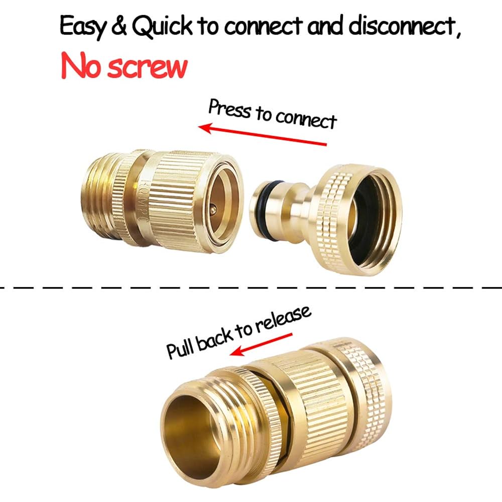 Garden Hose Quick Connect Solid Brass Quick Connector Garden Hose Fitting Water Hose Connectors 3/4 Inch Ght (2Sets)