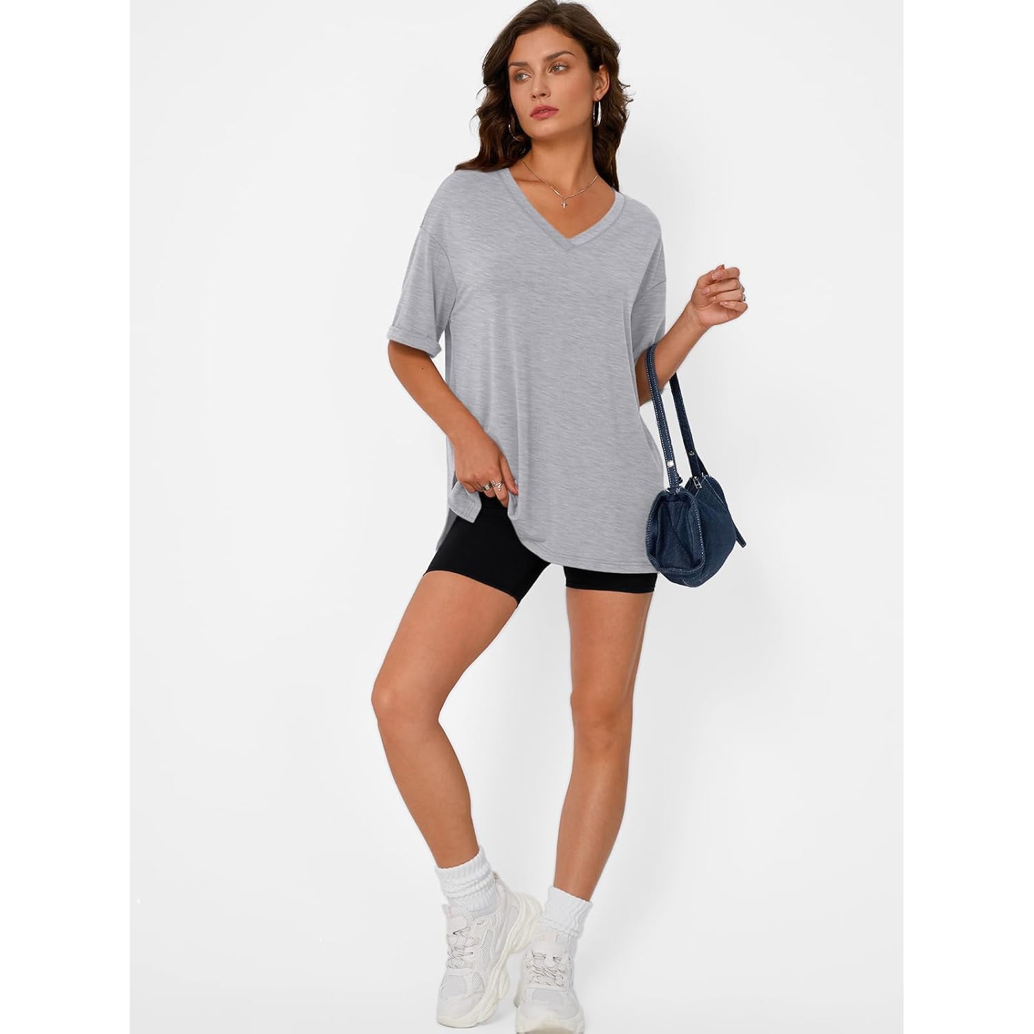 Trendy Queen Plus Size Oversized V Neck Tshirt Breathable Workout Wear
