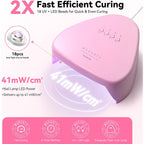 Compact Travel UV Nail Lamp for Gel Polish, Makartt 41mW/cm² Plug-in Nail Dryer with 5s Flash Cure, 99s Mode for Dark Thick Gels, Auto Sensor, 4 Timers & 18 LED Beads for Beginner Home DIY Gift (Pink)