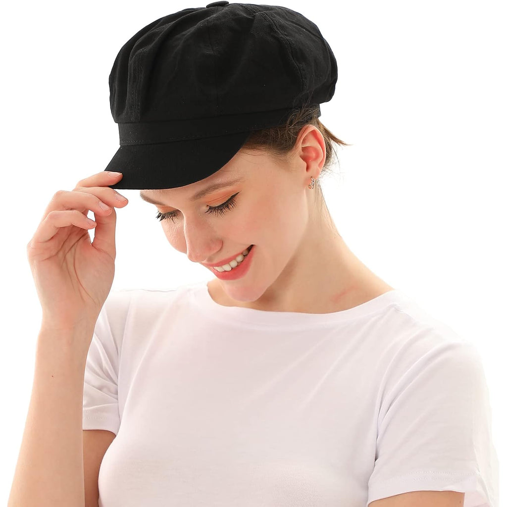 Newsboy Cabbie Baker boy hat Beret Cap for Women Pageboy Visor Paperboy Hat Sailor Fiddler Hat Adjustable 1997-black