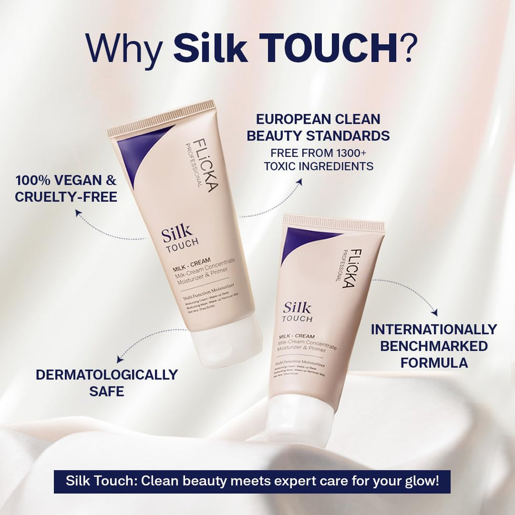 Flicka Silk Touch 3 In 1 Moisturizer And Primer For Face Hydrating, Lightweight, Long-Lasting Pore Minimizer Dermatologically Tested All Skin Types Makeup Base 60G, Cruelty Free, (Pack Of 1)