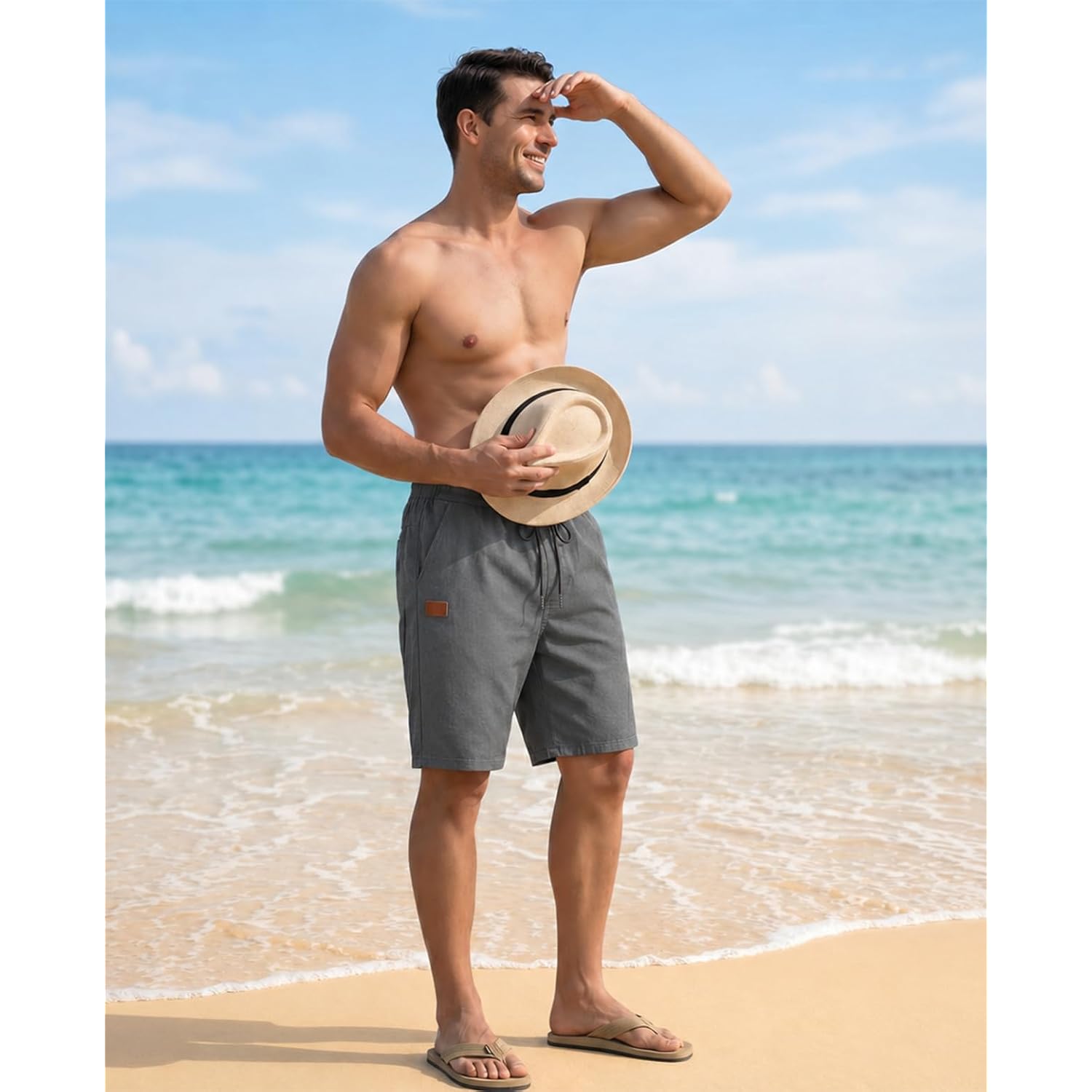 Poplee Mens Casual Shorts Cotton Drawstring Summer Beach Shorts Stretch Twill Chino Golf Shorts With Pockets