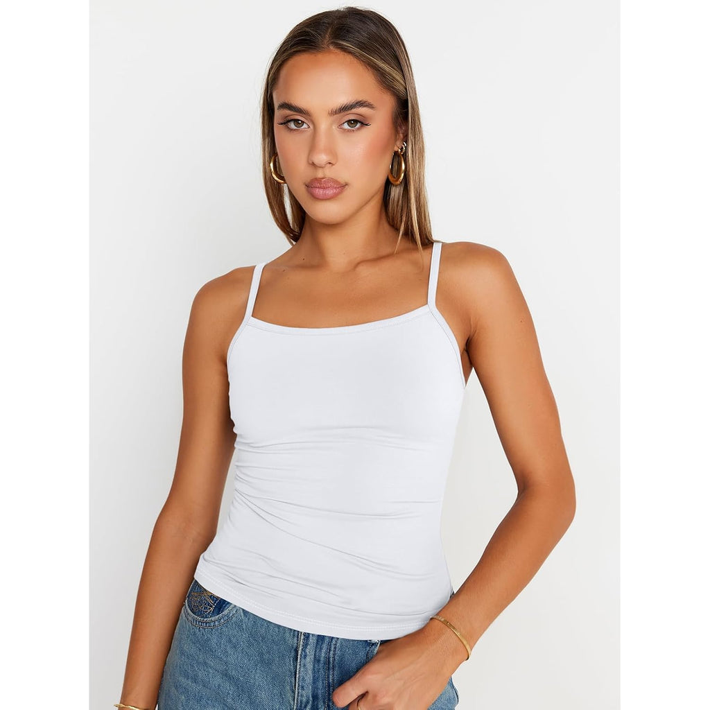 Womens Adjustable Camisole Sleeveless Square Neck Spaghetti Strap Tank Tops Basic Shirt