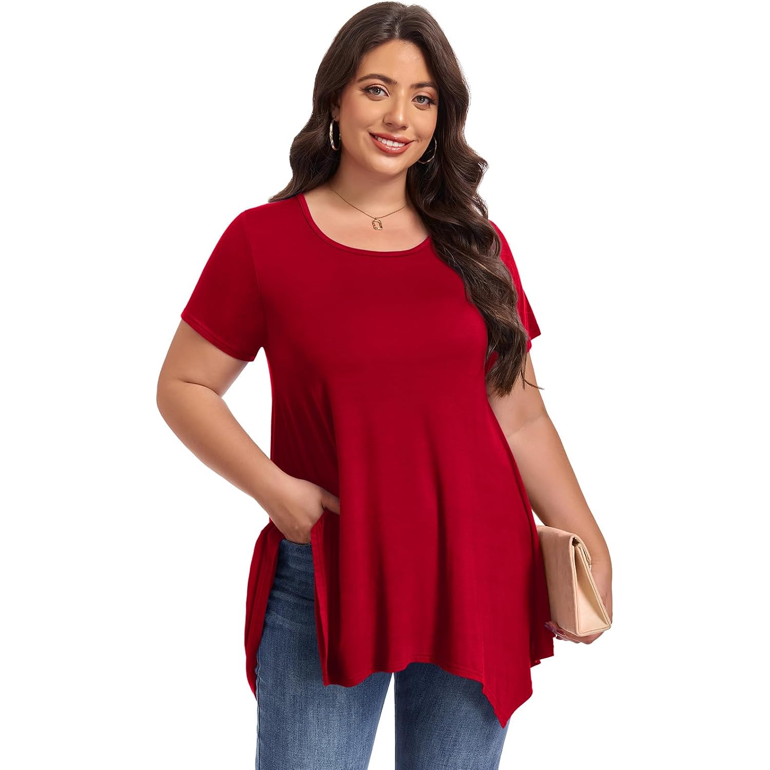 LARACE Short Sleeve Shirts for Womens Plus Size Tops Casual Summer Clothes Asymmetrical Tunic Blouses