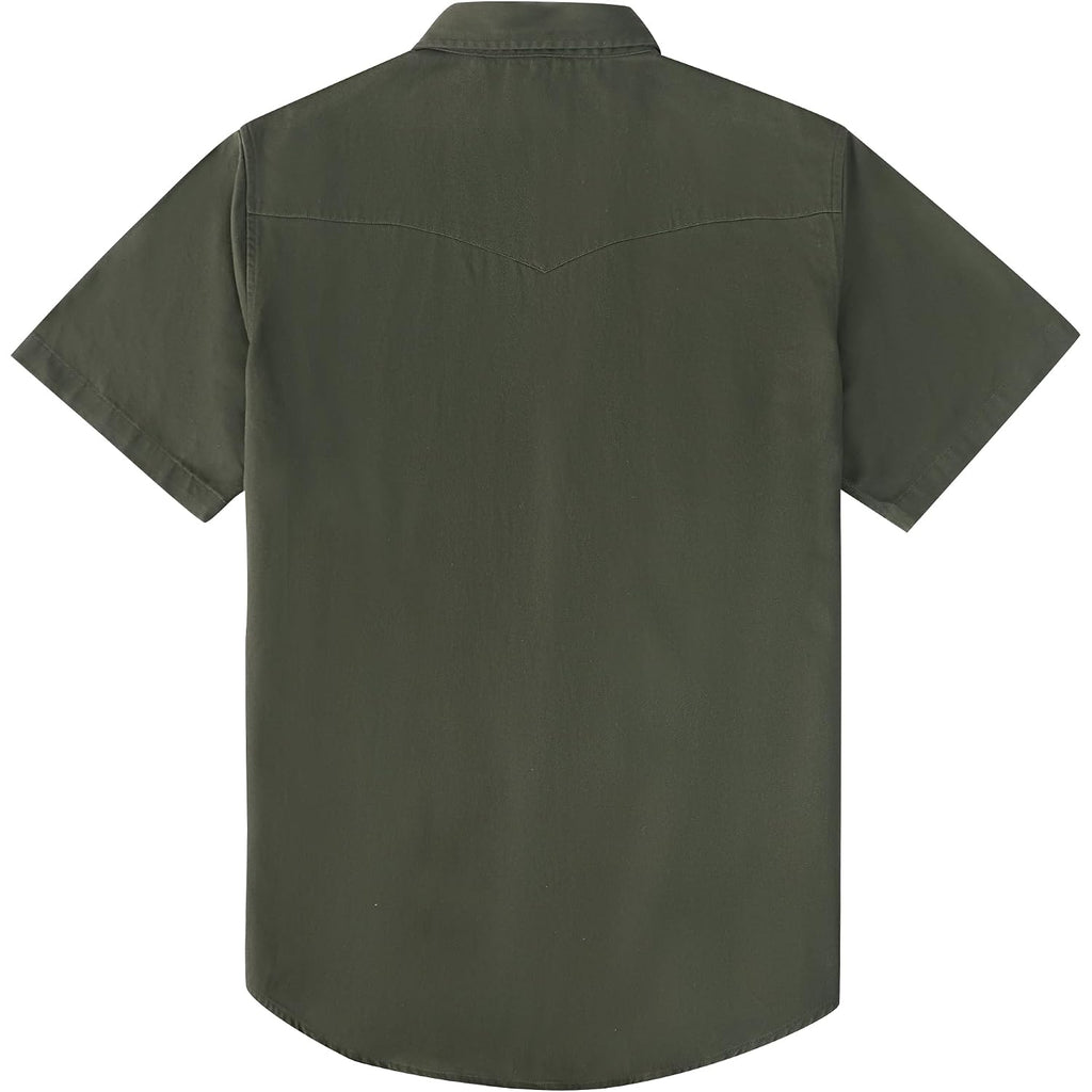Dubinik® Pearl Snap Western Shirt For Men Short Sleeve Durable Cotton Cowboy Work Shirt