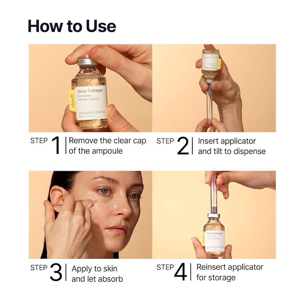 Sungboon Editor Glow Intensive Silk Peptide Ampoule, Copper Peptides Serum For Face With Collagen & Multi Peptides, Hydrating Korean Skincare Facial Serum For Smooth-Looking Skin, 1.35 Fl Oz