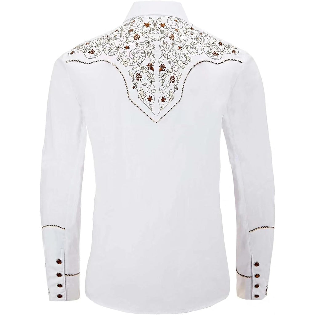 Men'S Western Cowboy Shirt Embroidered Long Sleeve Casual Button Down Shirt