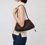 Small Woven Purse For Women Vegan Leather Underarm Shoulder Hobo Handbag