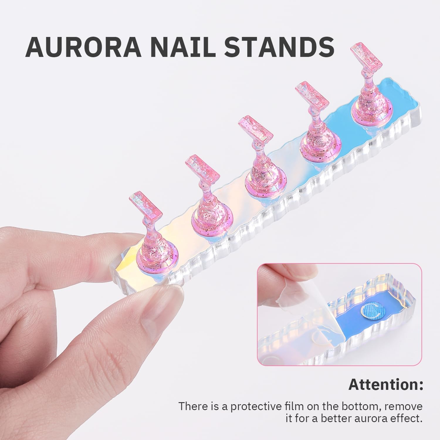 Etercycle 2 Set Nail Holder for Display Painting Nails - Aurora Acrylic Magnetic Practice Nail Stand Set - Fake Nail Holder for Press On Nails with Reusable Adhesive Putty (Pink+Black+Clear)