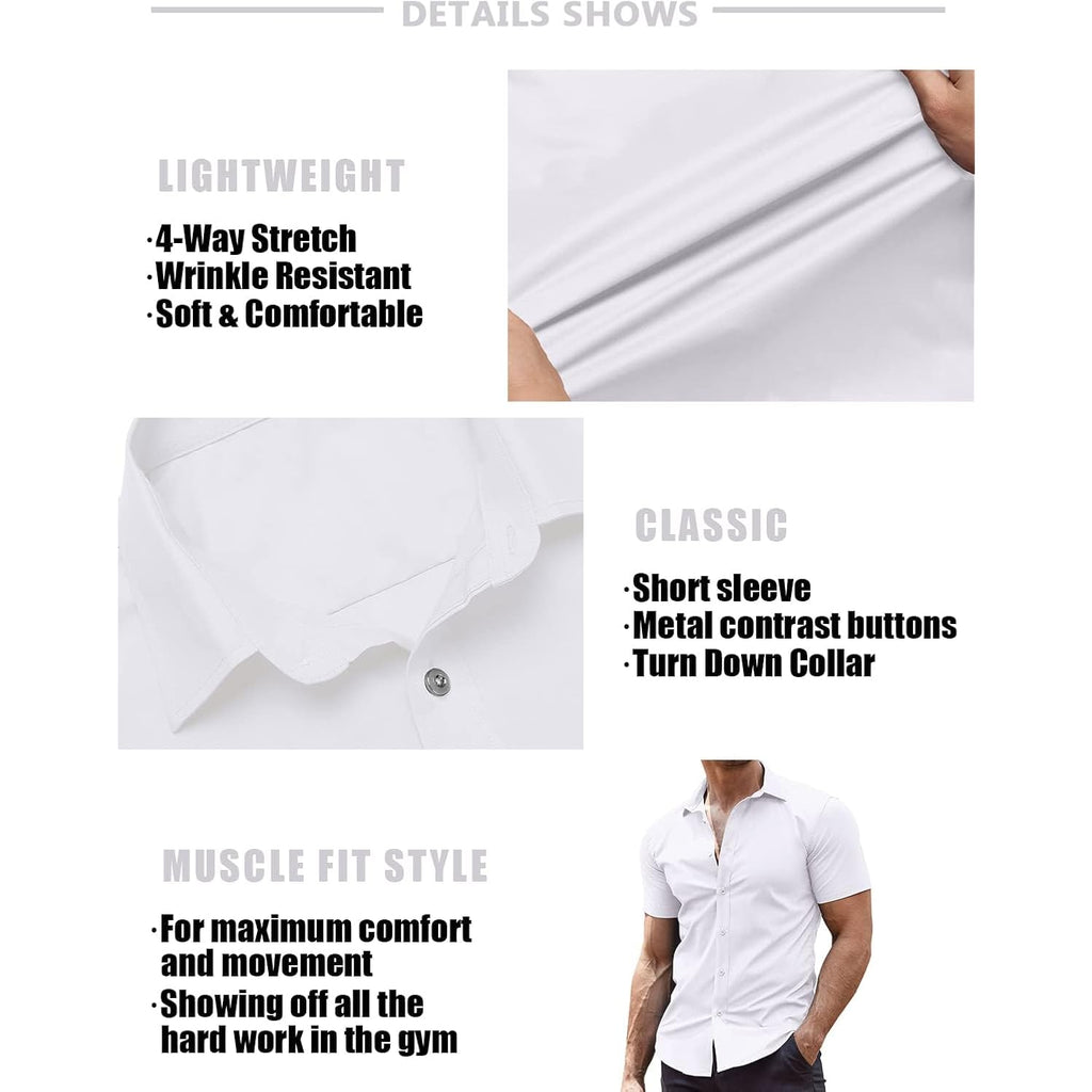 Coofandy Men'S Muscle Fit Dress Shirts Wrinkle-Free Short Sleeve Casual Button Down Shirt