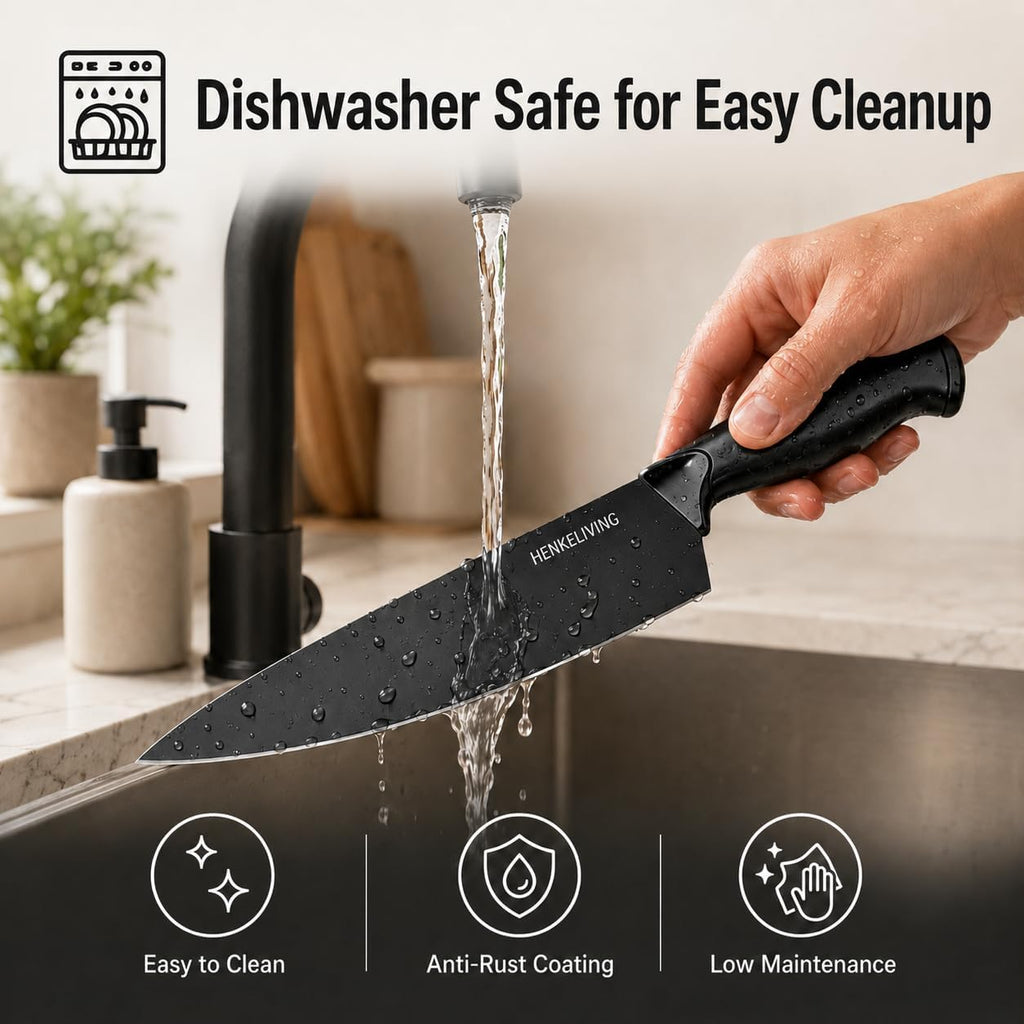 Knife Set, 14-Piece Black Dishwasher Safe Kitchen Knife Block Set with Built-In Sharpener, German High Carbon Stainless Steel Blades, Ultra Sharp Knives with Ergonomic Non-Slip Handles