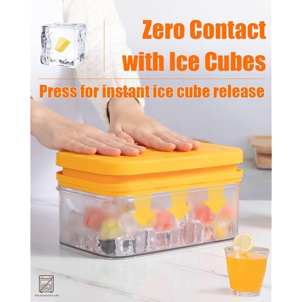 Brigii Ice Cube Tray With Lid & Storage Bin, 56 Cubes Ice Mold With Easy-Release Silicone Bottom, Stackable Ice Trays For Freezer, Bpa Free,For Cocktails, Whiskey, Coffee & Drinks