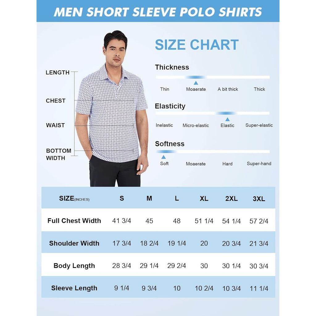 Golf Shirts For Men Dry Fit Print Moisture Wicking Performance Short Sleeve Polo Shirt
