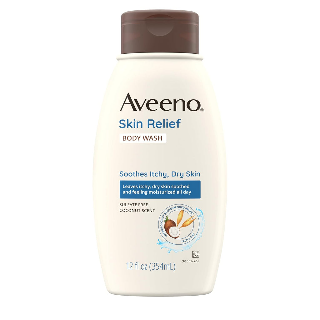 Aveeno Skin Relief Body Wash With Coconut Scent & Soothing Oat, Gentle Soap-Free Body Cleanser For Itchy, Dry & Sensitive Skin, Dye-Free & Allergy-Tested, 12 Fl. Oz