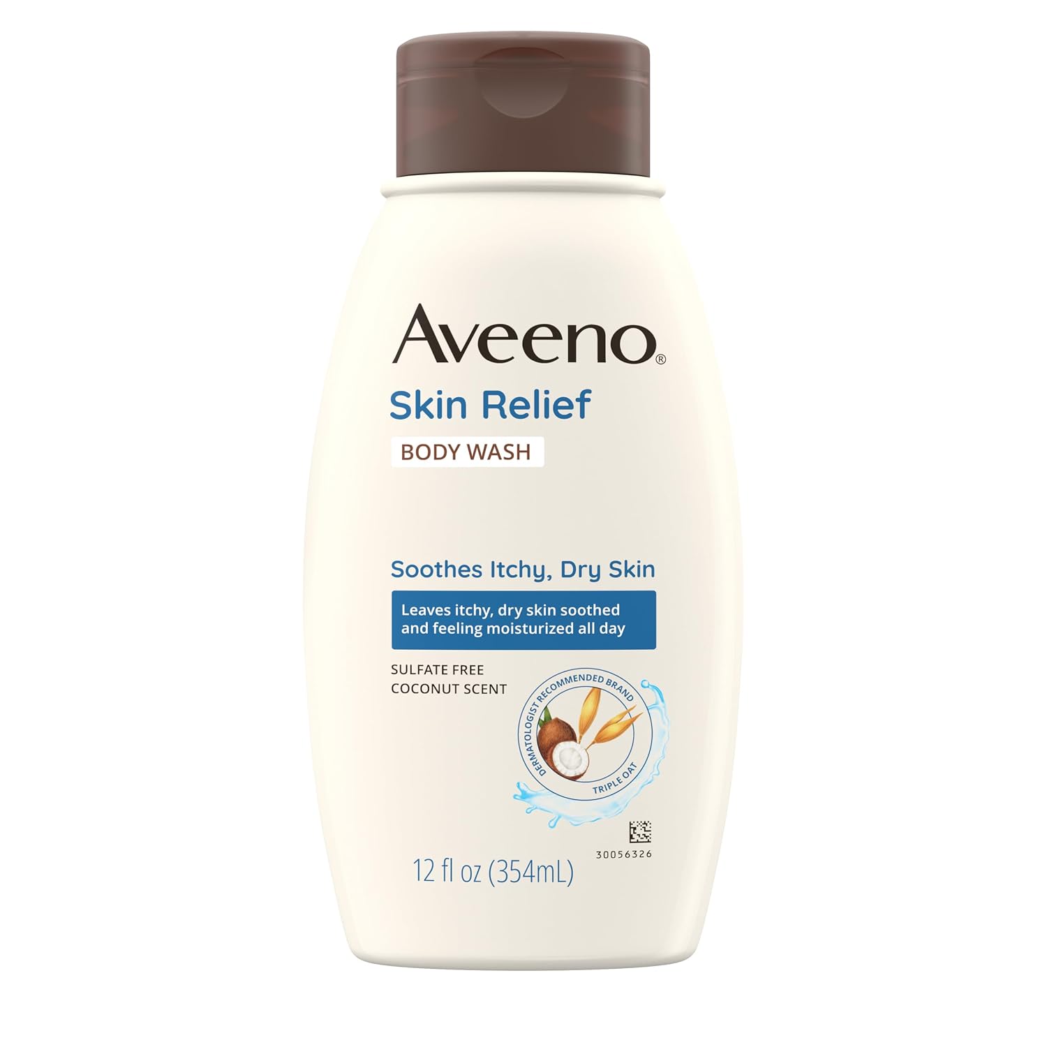 Aveeno Skin Relief Body Wash With Coconut Scent & Soothing Oat, Gentle Soap-Free Body Cleanser For Itchy, Dry & Sensitive Skin, Dye-Free & Allergy-Tested, 12 Fl. Oz