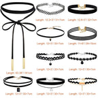 PAXCOO 10PCS Black Velvet Choker Necklaces with A Stroage Bag for Women