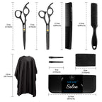 10 Pcs Hair Cutting Scissors Set, Professional Haircut Scissors Kit With Cutting Scissors, Thinning Shears, Comb, Cape, Clips, Black Hairdressing Texturizing Shears Set For Barber, Salon, Home
