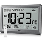 Atomic Wall Clock With Indoor Outdoor Temperature, 10.5 Inch Digital Wall Clock Battery Operated, Dst, 12/24 Hour For Living Room Bedroom (Silver)