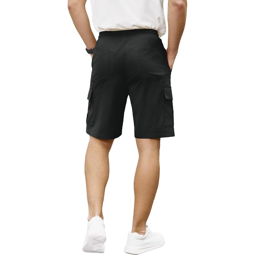 Plepan Men'S Casual Cargo Shorts Classic Stretch Waist Drawstring Outdoor Work Shorts With 6 Pockets