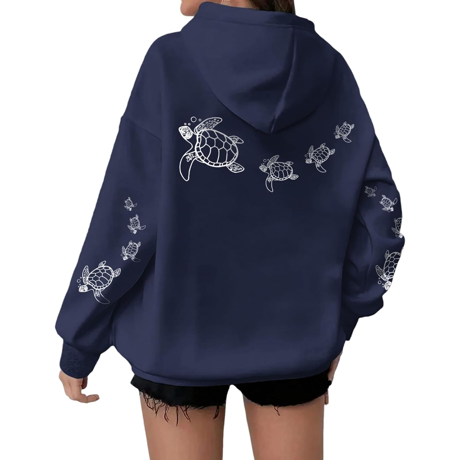 Cute Sea Turtle Hoodies For Women Oversized Ocean Hoodie Aesthetic Graphic Sweatshirts Casual Fleece Pullover Tops