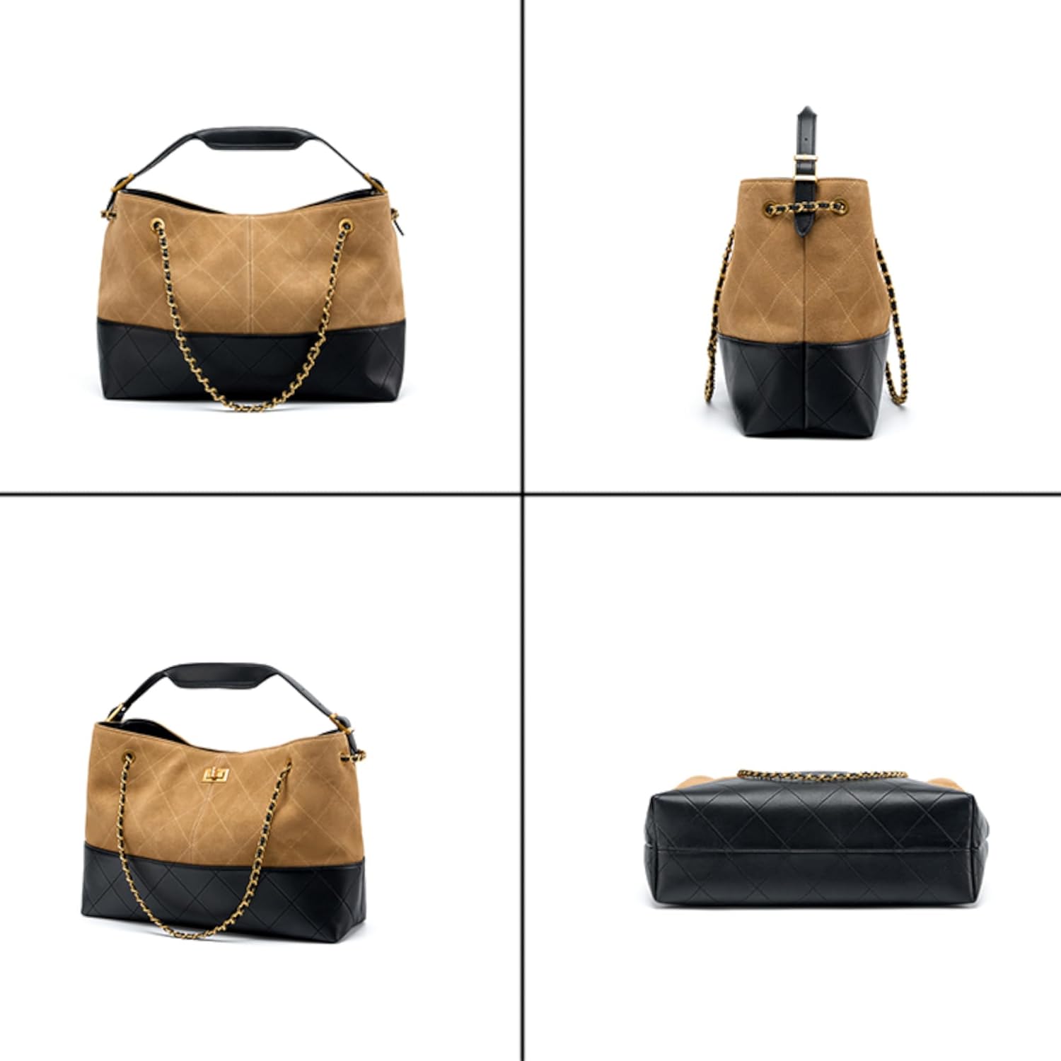 Soft Genuine Leather Lambskin Suede Quilted Bag,Carryall Top Handle Gold Chain Shoulder Shopping Bag