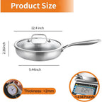 Delarlo Tri-Ply Stainless Steel Pan, 18/10 Frying Pan, Oven Safe Up To 600°F, Nontoxic Cookware, Compatible With All Cooktops Skillet, Durable, Fast Even Heat Fry Pan,12 Inch Pan With Glass Lids
